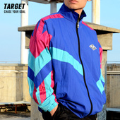 复古蝙蝠袖 TARGET 拼接玫红黑 80s 运动日系古着男风衣外套 BBOY