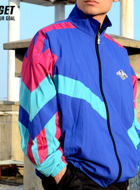 TARGET BBOY 80s 拼接玫红黑 复古蝙蝠袖 运动日系古着男风衣外套