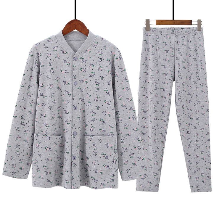 女士纯棉开衫秋衣开口老人对襟