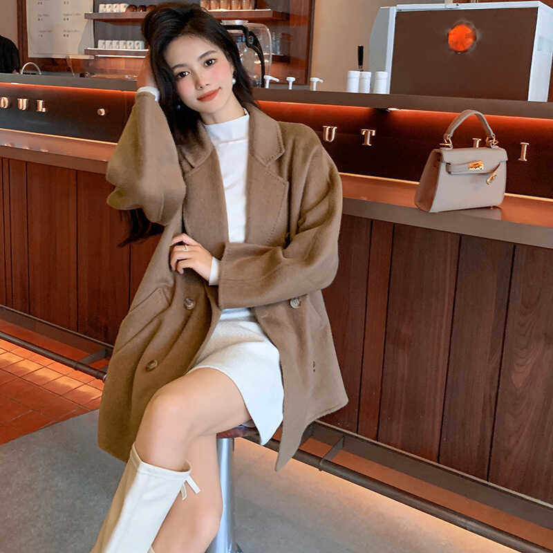 秋冬季短款100%骆驼绒西装高级感