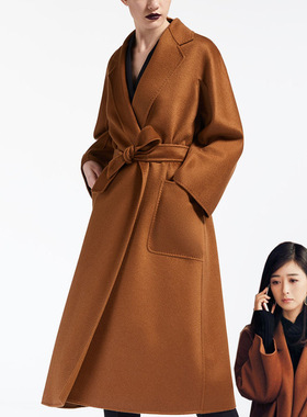 M家Labbro双面水波纹羊绒浴袍款大衣女新款赫本风双面呢羊毛外套