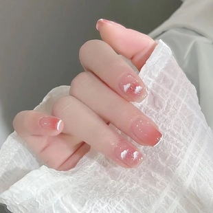 法式 高级感腮红渐变云朵仙气纯手工美甲穿戴甲可拆卸 短款