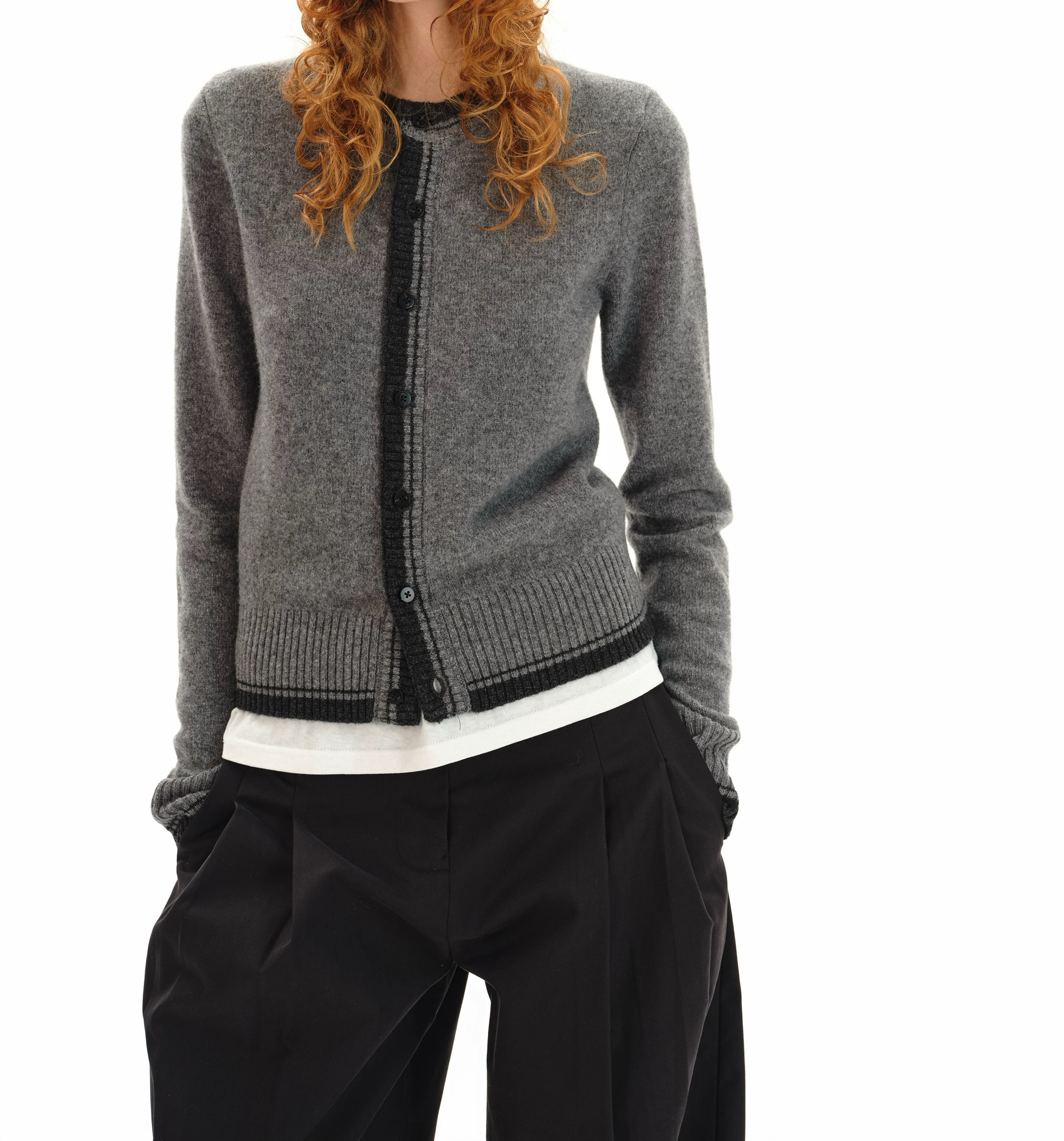 North 高品质正确版双拼撞色全羊毛开衫打底上衣