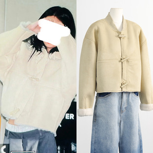 [陆续出]金珍妮jennie同款时尚百搭柔软绒面短款牛角扣夹克外套女