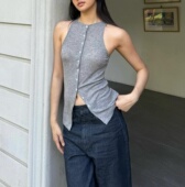 Bella约会街头 花灰 黑色 RARELY 开襟纽扣针织背心