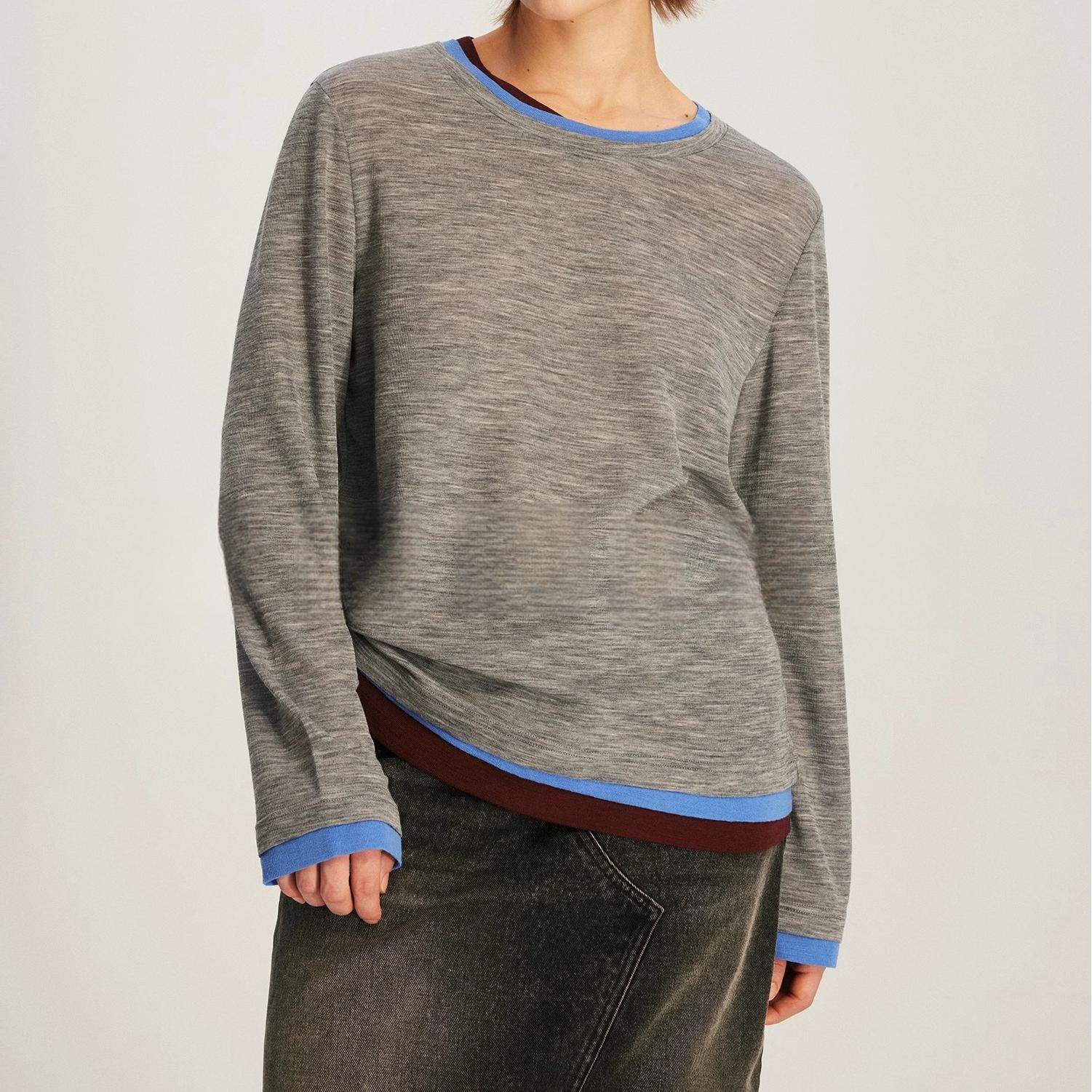 开间/澳洲SUPER120S可水洗羊毛舒弹软糯 三色撞色叠叠乐宽松长袖T,女装/女士精品,毛针织衫,淘宝优惠券,粉丝福利购,淘宝优惠卷