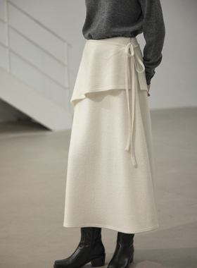 Saje浪漫文艺《悦己冬日》绵羊毛可拆卸腰封中高腰A型毛呢半身裙