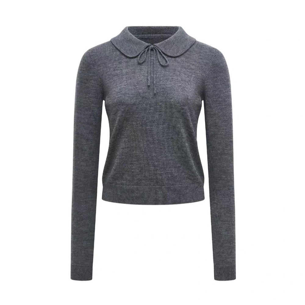 正确版还原RARE 娃娃领系带羊毛针织上衣 红色/黑色/灰色