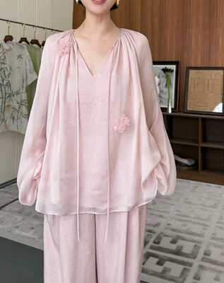 衬衫6A级灯笼袖花漾MR