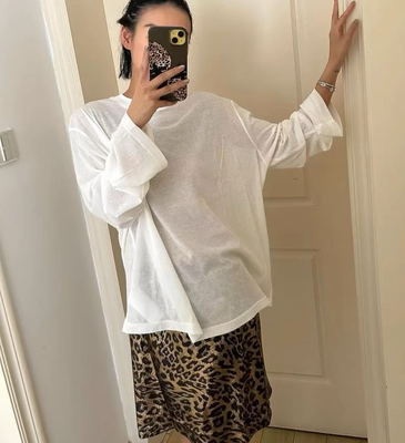 ECHO夏季B囤_轻盈透视感_l00%棉立体剪裁百搭宽松防晒长袖T恤ADE