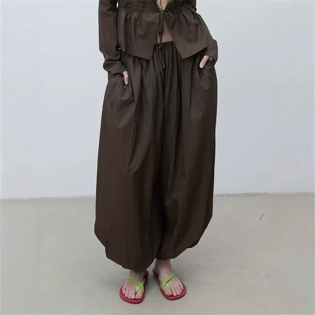 现货正确版RARE  “云朵”轻盈抽褶阔腿裤 深棕/藕粉