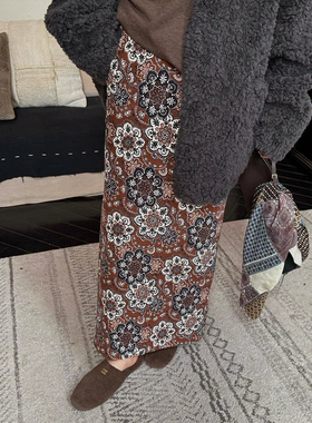 Owish 焦糖浮世绘 日本超细软棉质灯芯绒加厚秋冬版纸片人半身裙