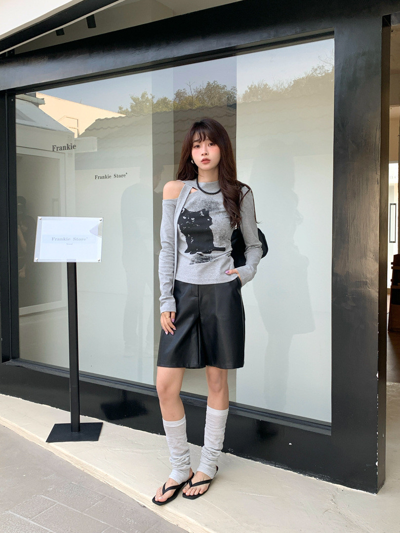 Dakiyo  2025新款美式复古辣妹印花早春chic甜酷飘带挂脖长袖T恤