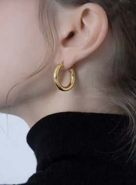 极简性冷淡风欧美圈圈耳环小众法式HOOP光面C圈钛钢耳钉PRECIOUS