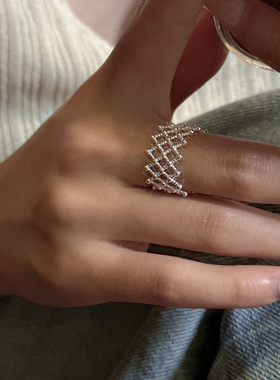 Ameistudio东大门LEI 银色开口戒做旧编织质感款时尚小众轻奢指环