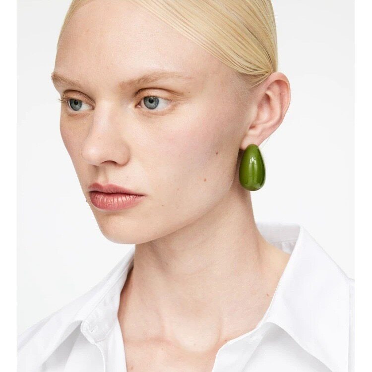 夏季新款牛油果绿树脂水滴耳环ins小众时尚气质高级感百搭款耳环