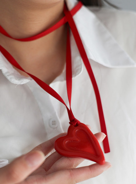 向日葵欧尼同款爱心项链系带choker锁骨链百搭简约长款颈链女plow