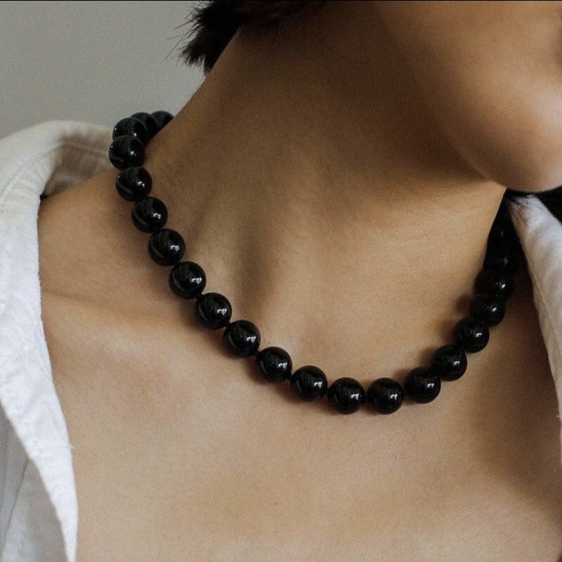 阿水同款仿黑玛瑙拼接白松石项链