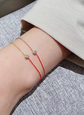 本命年红绳手链简约时尚多色镶钻闪耀明星同款手绳吉利拼金属手绳
