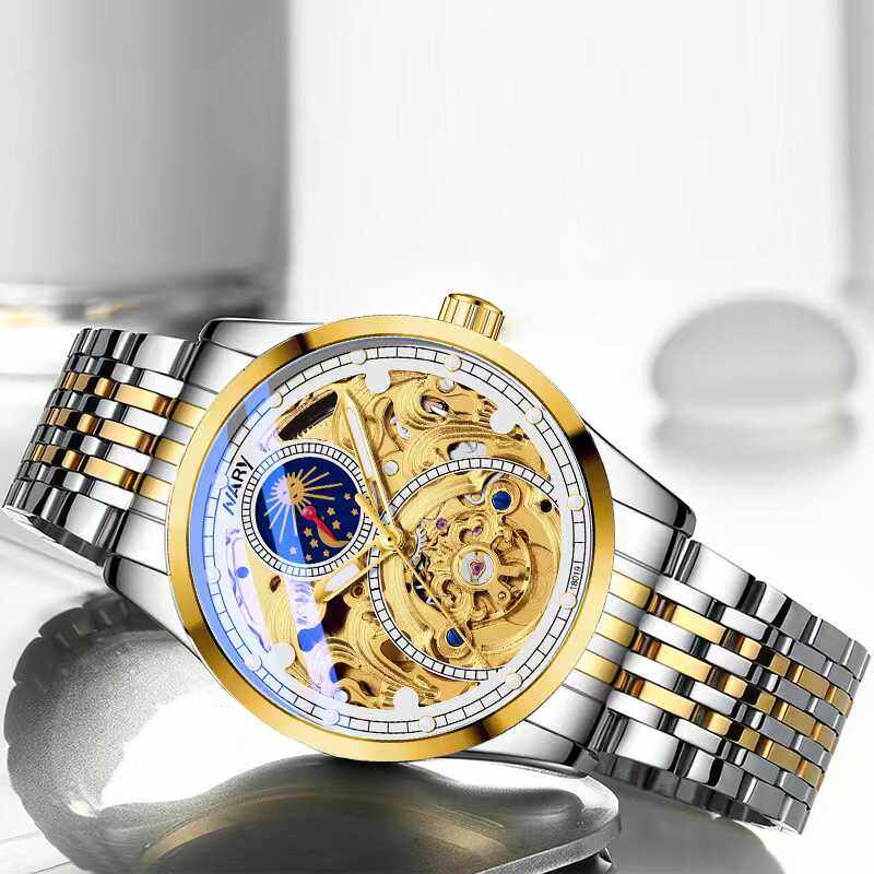 tielis铁利时渐金月相大师经典渐金色奢华防水手表男士机械腕表