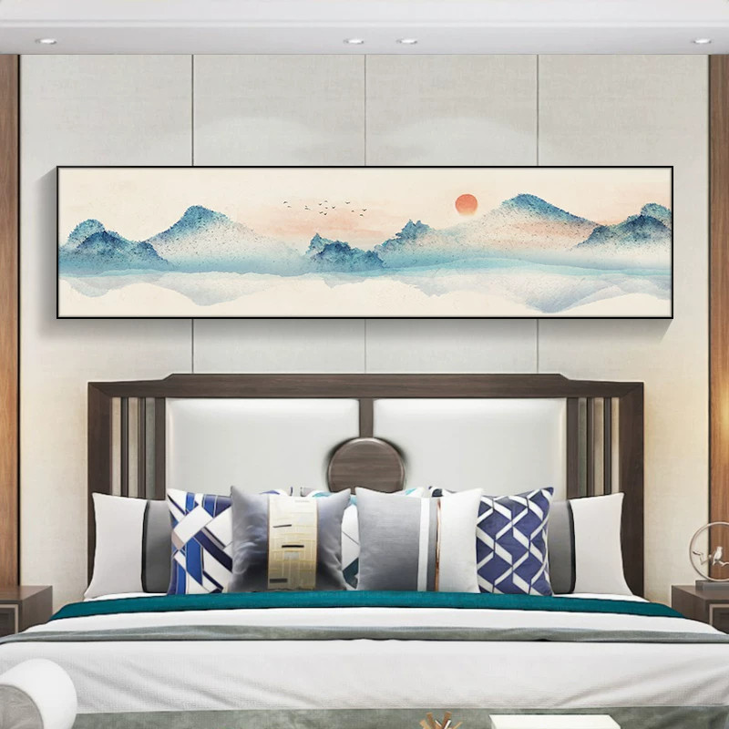 中式山水卧室床头装饰画挂画