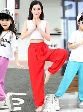 儿童棉绸灯笼裤夏季薄款男童女童宝宝武术舞蹈红色小孩绵绸防蚊裤