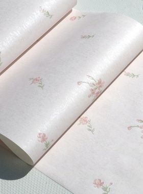 3D立体无纺布田园小碎花墙纸 白色暗花粉色田园壁纸 浅绿色浅黄色