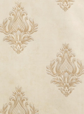 浅黄色复古欧式背景墙纸 3D立体欧式菱形花米白色淡蓝色简欧壁纸