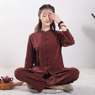 夏春秋居士服禅修服套装女中式唐装汉服太极服长袖禅意佛系棉麻