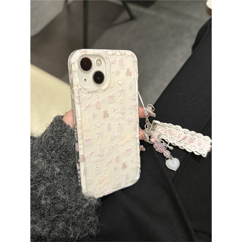 ins风卡通可爱狗狗小羊适用iphone16promax苹果14壳11新款15pro女款12带挂件13pm双层侧边图案防摔保护套