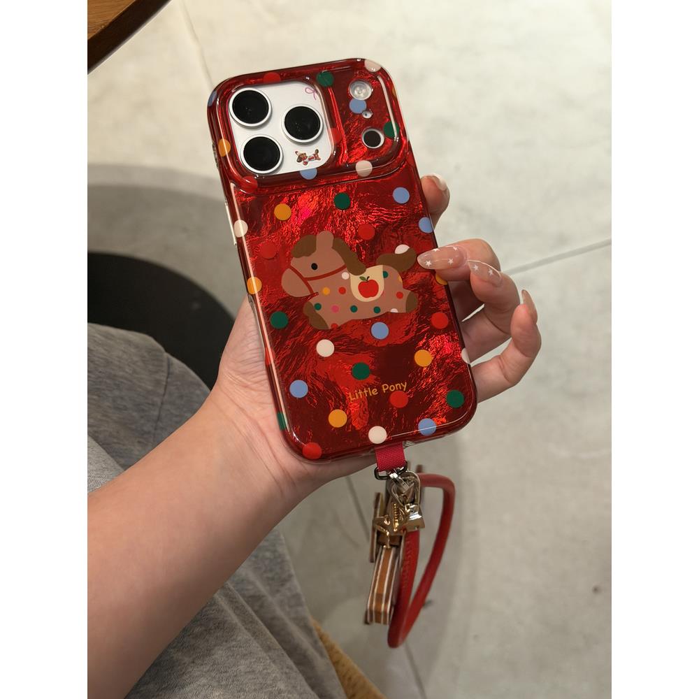 童趣复古彩色波点苹果小马适用于iphone17promax苹果16p壳15p可爱
