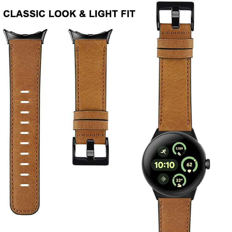 适用谷歌手表Google Pixel Watch 4代专用复古疯马真皮革45mm表带