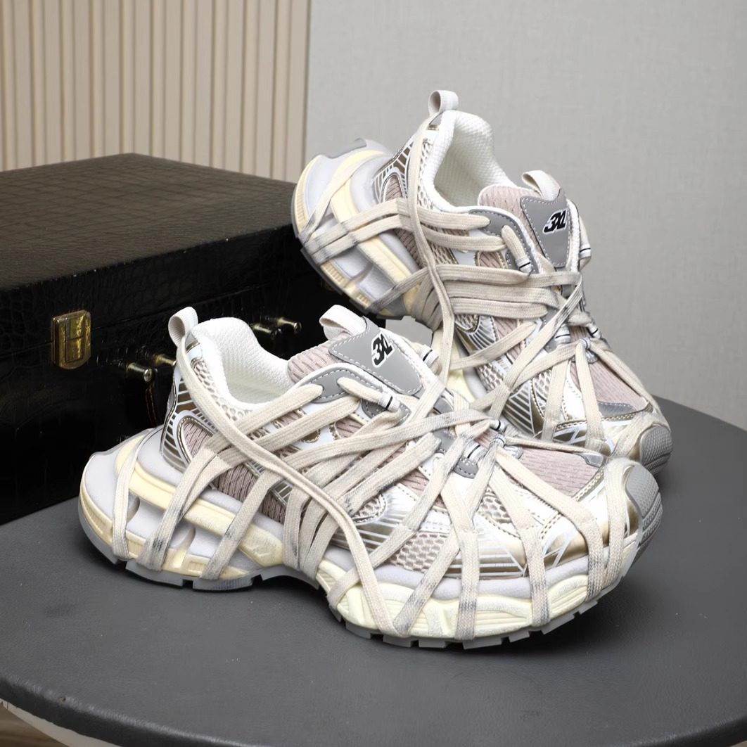 2025年夏季男鞋网面鞋爆款做旧擦脏巴黎3XL绑带老爹鞋透气徒步鞋