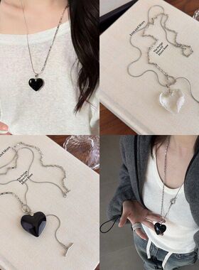 ins博主同款钛钢长款项链透明爱心小众设计款可调节颈链毛衣链女