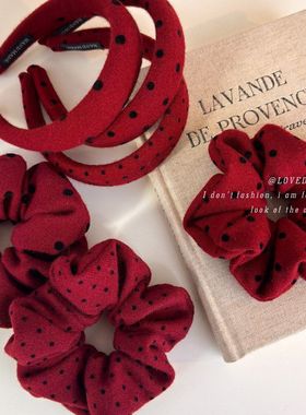 新年红色波点大肠发圈网红2025新款绑头发头绳高颅顶头箍洗脸发捆