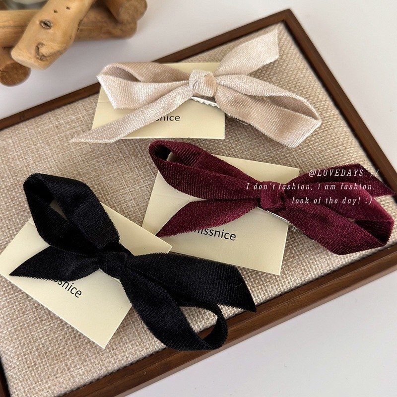 丝绒红色蝴蝶结发夹女高级感边夹前额碎发刘海夹侧边夹子发卡头饰