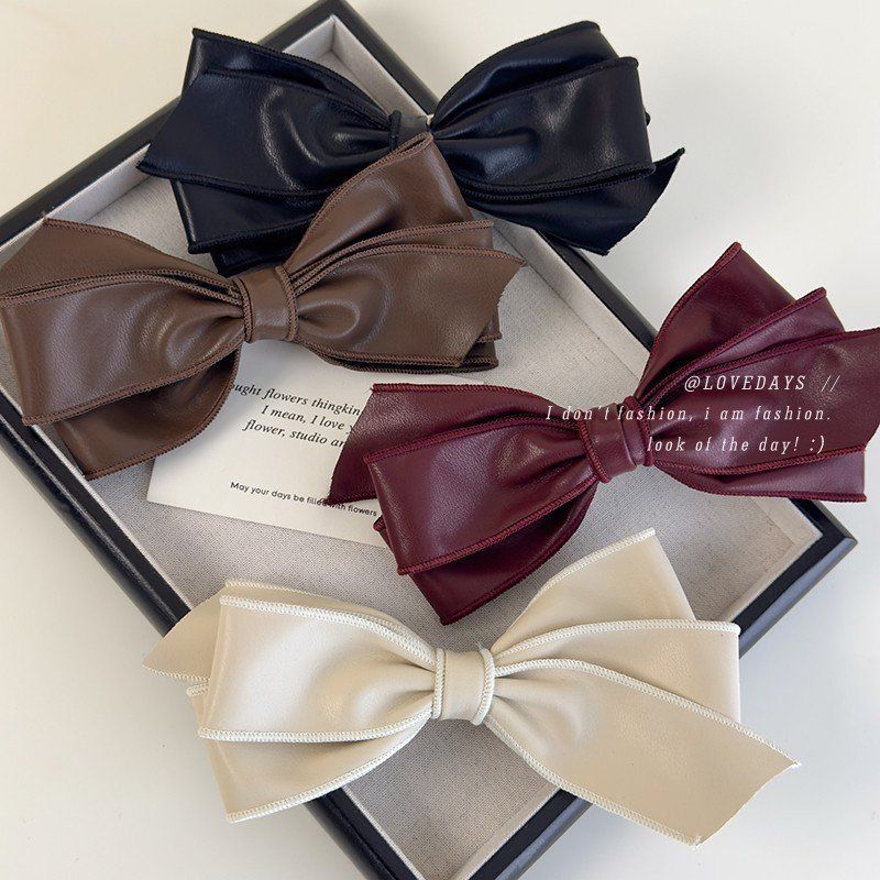 韩式高级感软皮质蝴蝶结后脑勺发夹气质优雅韩范半扎弹簧夹马尾夹