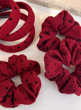 新年红色波点大肠发圈网红2025新款绑头发头绳高颅顶头箍洗脸发捆