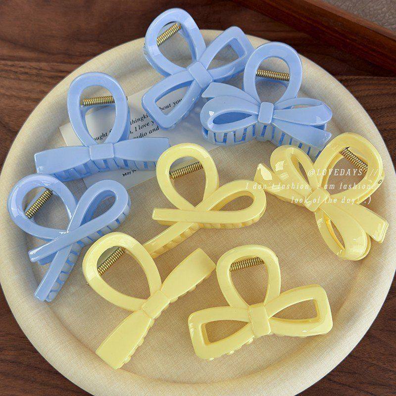 奶油色系交叉黄蓝纯色蝴蝶结亚克力抓夹后脑勺盘发夹发爪发饰品女,饰品/流行首饰/时尚饰品新,发饰,淘宝优惠券,粉丝福利购,淘宝优惠卷