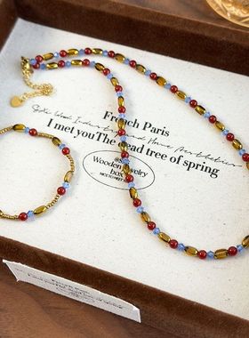 彩色红色珠锁骨链小众多巴胺徐璐同款项链颈链气质串珠项饰手链女