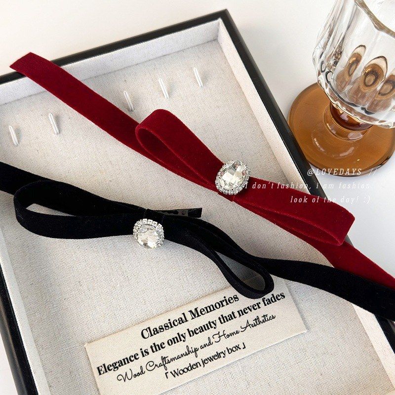 千金感蝴蝶结水钻发夹女后脑勺小夹子秋冬丝绒高级感发饰头饰发卡