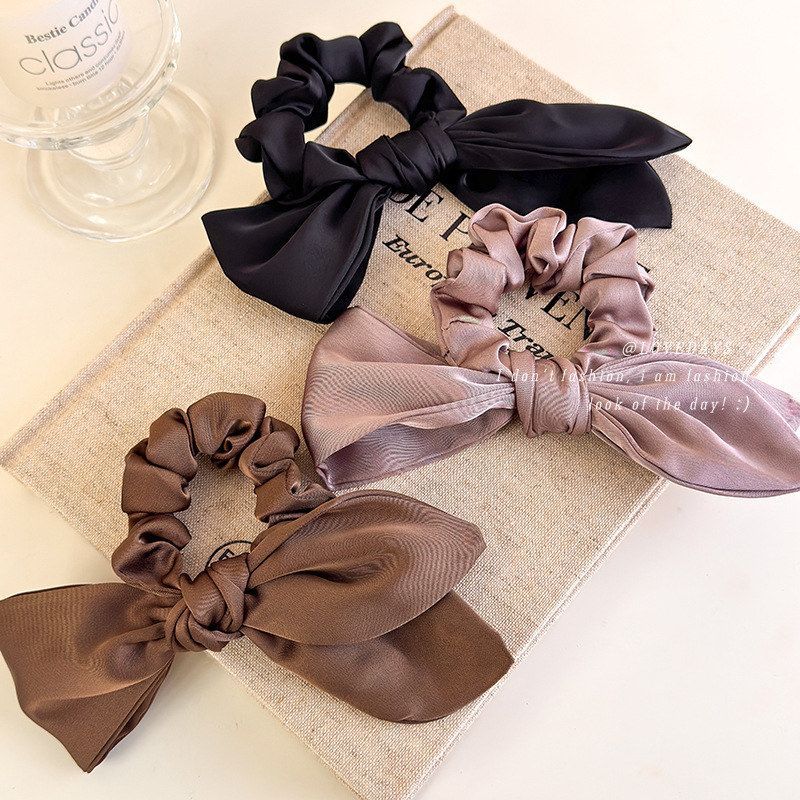 法式慵懒感~chic高级感缎面不对称蝴蝶结发圈小肠圈扎头发发圈女