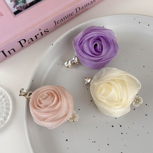 流光仙纱~手工玫瑰花发夹女刘海夹后脑勺发饰头饰甜美边夹顶夹女