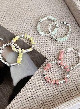 韩版新款小众设计彩色串珠碎银子弹力绳戒指甜美食指戒简约指环女