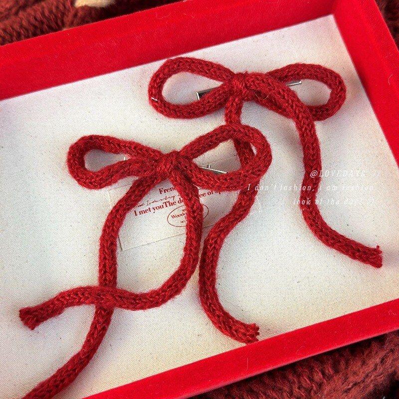 新年氛围感红色蝴蝶结发夹女小夹子发卡双马尾鸭嘴夹发饰秋冬头饰