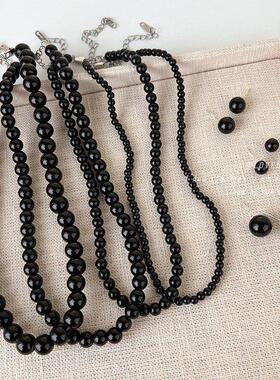 网红博主同款黑色玻璃珠串珠项链小众轻奢冷淡风酷潮颈链项链女