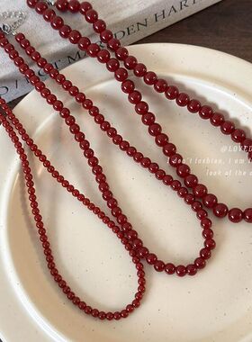 简约复古显白安可拉红串珠项链2026新款高级感气质锁骨链小众颈链