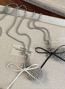 趣味个性小众配饰银色镂空包包皮革蝴蝶结链条长项链百搭毛衣链女