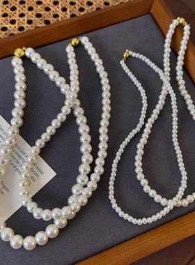 磁吸扣澳白色正圆珍珠项链女轻奢小众夏天锁骨链2026年新款配饰