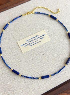 新中式国风蓝色青金石项链水晶串珠项链女网红款百搭可叠戴锁骨链